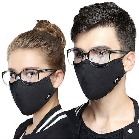 Algodón coreano cara Mascarilla Anti-máscara respiratoria antipolvo con carbón activado filtro Anti polvo negro Kpop gafas máscara en la boca ► Foto 1/6