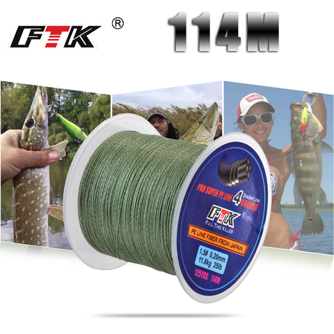 Cable trenzado FTK 114M PE trenzado 0,4 #-6,0 # código 4 hebras 8-60LB PE trenzado 0,1-0,4mm línea de pesca multifilamento para agua salada ► Foto 1/6