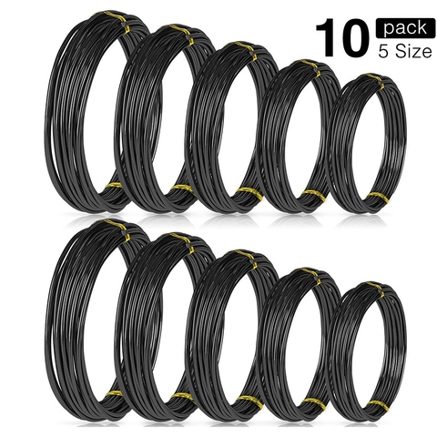 SHGO HOT-10 rollos de cables de bonsái de aluminio anodizado, alambre de entrenamiento de bonsái en 5 tamaños-1,0mm, 1,5mm, 2,0mm, 2,5mm, 3,0mm negro ► Foto 1/6