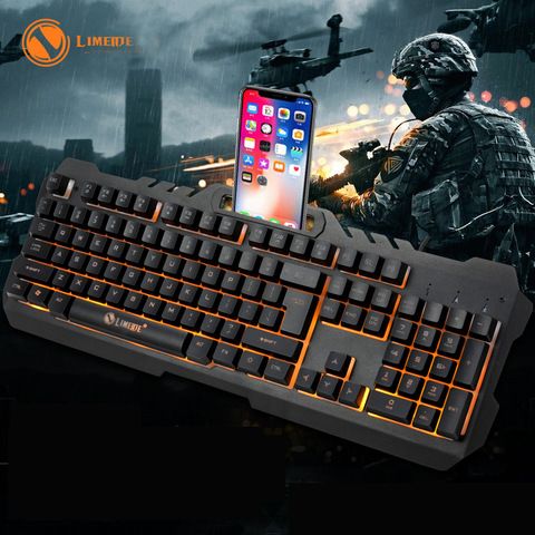 Limei K21-teclado de tormenta de Metal con cable USB, reflejos mecánicos, soporte para teléfono móvil, teclado de juego ► Foto 1/5