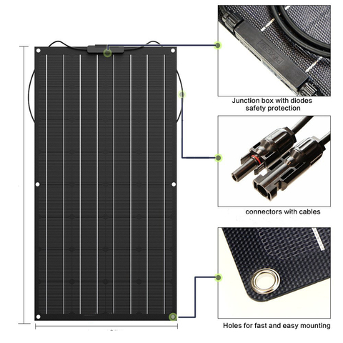 Panel solar 300w 200w 100w 400w V 18V 24V panel solar flexible para el cargador de batería 12V monocristalino celular 1000w casa kit de sistema ► Foto 1/6
