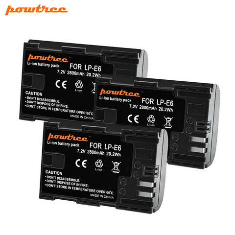 Powtree para Canon 7,2 V 2800mAh LP-E6 Cámara recargable de la batería de reemplazo para Canon LP E6 LPE6 5D 6D 7D 60D 60Da 70D 80D DSLR ► Foto 1/6