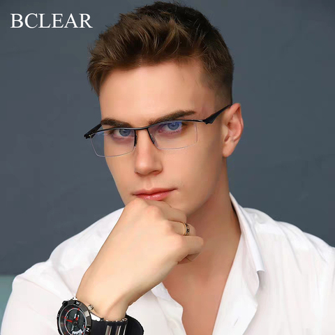 BCLEAR-gafas ópticas de media llanta para hombre, anteojos masculinos de aleación con marco de plástico Flexible, TR-90, patas de templo, de negocios, informales, a la moda, 2022 ► Foto 1/1