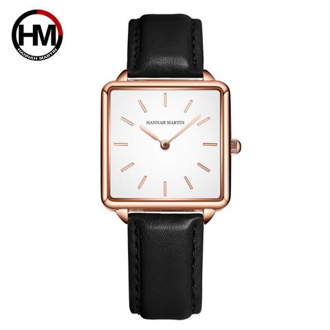 HM-108 de movimiento de cuarzo japonés para mujer, correa de cuero genuino, diseño Simple, reloj de pulsera de marca de lujo, relojes de esfera cuadrada ► Foto 1/6