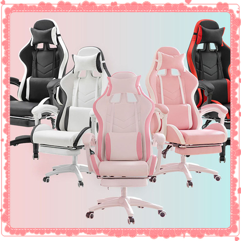 Wcg Silla de juego chica silla Mona sillón reclinable con silla reposapiés muebles de oficina Rosa silla kawaii jugador Silla de chica ► Foto 1/5