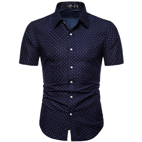 Nueva camisa Casual de negocios con estampado de puntos para hombres de M-5XL, camisas de manga corta para hombres, camisas de algodón de oficina para hombres, ajuste Regular de talla grande ► Foto 1/6