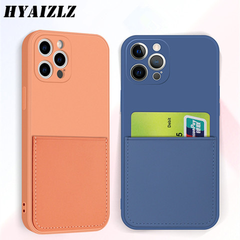 Funda de silicona a prueba de golpes para iPhone, funda suave con tarjetero para iPhone 12 Mini SE 2022 11 Pro Max XS X XR 6 7 8 Plus ► Foto 1/6