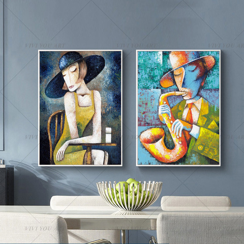 Pintura al óleo del famoso Picasso hecha a mano para 100%, lienzo, imagen artística para pared, decoración abstracta para sala de estar, decoración del hogar ► Foto 1/6