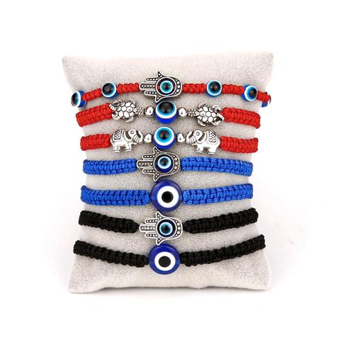 Amuletos azules de la suerte contra el mal de ojo, pulsera hecha a mano, cuerda de hilo negro cordel rojo, pulsera de pareja, joyería de la suerte para mujeres, hombres, regalos 2022 ► Foto 1/6