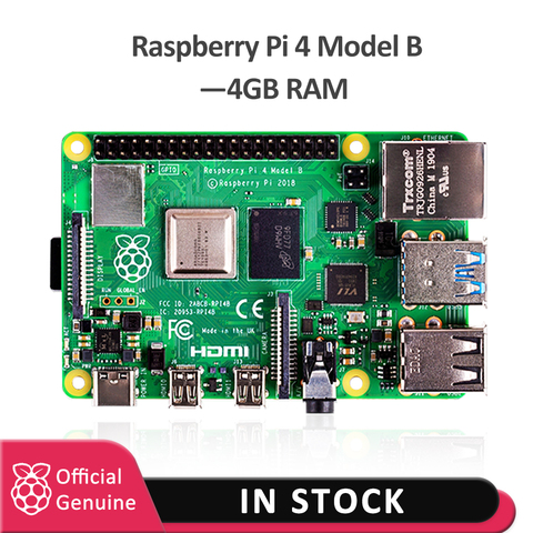 Placa de Desarrollo Oficial raspberry pi 4, 4gb de RAM, v8, 1,5 GHz, Compatible con WIFI de 2,4/5,0 GHz, Bluetooth 5,0, Raspberry Pi 4, modelo B ► Foto 1/6