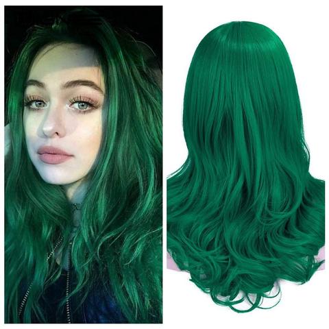 Wignee-Peluca de cabello sintético largo para mujer, postizo de parte media ondulada verde, resistente al calor, para uso diario/fiesta/Cosplay ► Foto 1/6