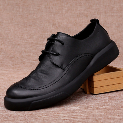 Zapatos informales de cuero genuino para hombre, zapatillas masculinas de estilo británico, cómodas de piel de vaca, suela gruesa, resistentes al desgaste, suelas blandas ► Foto 1/6