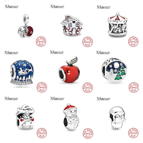 Dijes originales de Pandora para pulsera, cuentas de plata 925 para Navidad, santa, manzana, muñeco de nieve, pingüino, bricolaje, envío gratis, F317 ► Foto 1/6