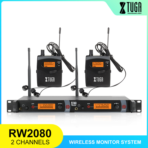 XTUGA-Sistema de Monitor intrauditivo RW2080, Monitor de 2 canales, 2 Bodypack con auriculares inalámbricos, tipo SR2050 ► Foto 1/6