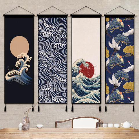 Ukiyoe-rollo colgante japonés para sala de estar, carteles de lienzo e impresiones, cuadros artísticos de pared para decoración del hogar ► Foto 1/6