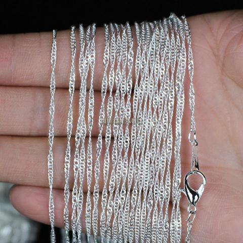 Lote de 10 collares de cadena de onda de agua chapados en plata de 2mm, cadenas de 16 