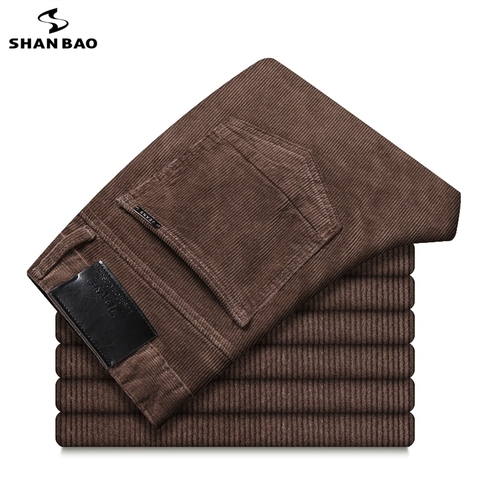 SHAN BAO-Pantalones informales ajustados rectos de algodón para hombre, ropa de marca, pantalones ajustados de negocios, de pana, cómodos, para otoño e invierno, 2022 ► Foto 1/6