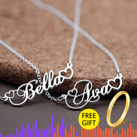 Colgante de nombre personalizado hecho a mano con corazón pequeño collar de placa cursiva para hombre y mujer joyería personalizada regalo de cumpleaños para niños ► Foto 1/6