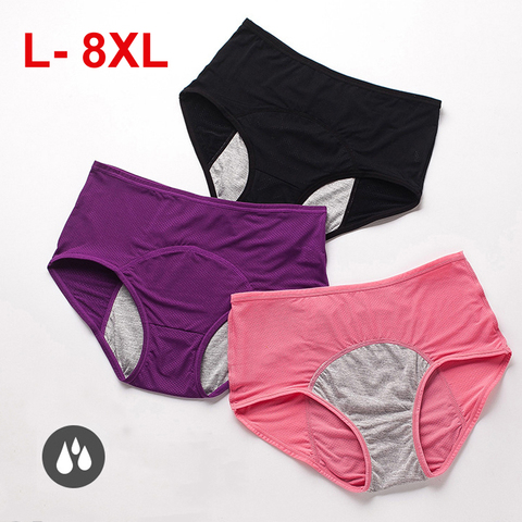 7XL de talla grande de las mujeres a prueba de fugas Menstrual bragas calzoncillos a prueba de agua período ropa interior 8XL Lencería Culotte Menstruelle Absorbante ► Foto 1/6