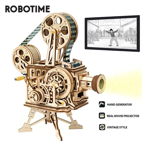 Robotime ROKR proyector de manivela de mano película clásica Vitascope 3D rompecabezas de Madera Juguetes de construcción en miniatura para niños adultos LK601 ► Foto 1/6