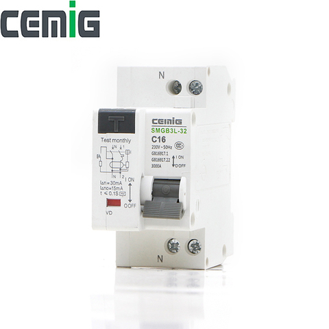 Cemig 1 P + N RCBO 6A-32A interruptor de fuga en miniatura MCB línea de fase + Neutral + protección de fugas SMGB3L-32 1 P + N RCD ► Foto 1/4
