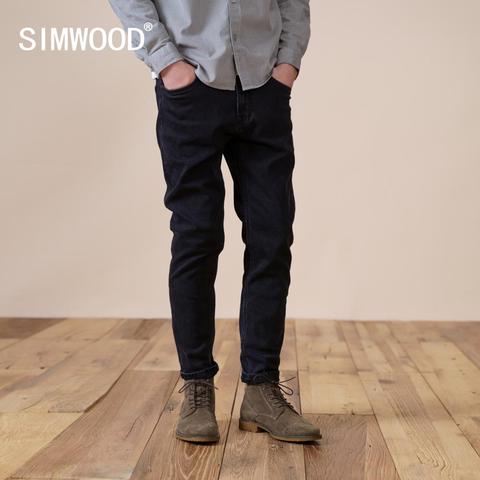 SIMWOOD-pantalones vaqueros con forro polar para hombre, Vaqueros ajustados de color negro, pantalón vaquero grueso de alta calidad, SK130015, novedad de invierno de 2022 ► Foto 1/6