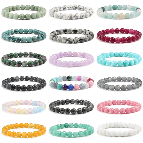 Pulseras de encanto para hombres y mujeres, Pulsera de piedras facetadas de energía de curación Natural de 8mm, 18 estilos ► Foto 1/6