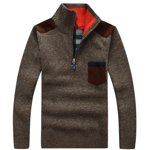 Nuevo invierno hombre Jersey de punto suéter hombre vellón de lana gruesa Casual Jersey Patchwork cálido bolsillo suéter Collar permanente ► Foto 1/6