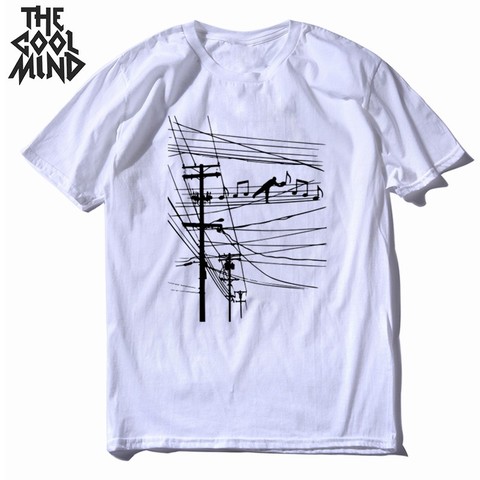 COOLMIND-Camiseta de algodón 100% para hombre, camisa de manga corta con estampado de música fresca, informal, transpirable ► Foto 1/6