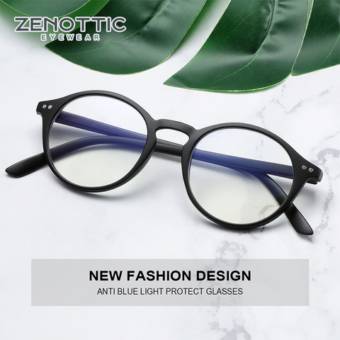 ZENOTTIC-Gafas de ordenador para hombre y mujer, lentes Retro redondas antiazules para miopía, monturas ópticas ► Foto 1/6