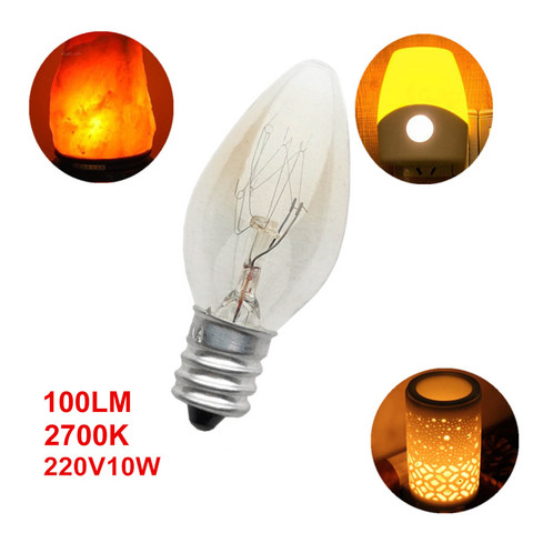 Bombilla de luz E12 de 220V, 10W, 100LM, 2700K, Color cálido transparente, C7, incandescente de tungsteno, lámpara de sal del Himalaya, envío directo ► Foto 1/6