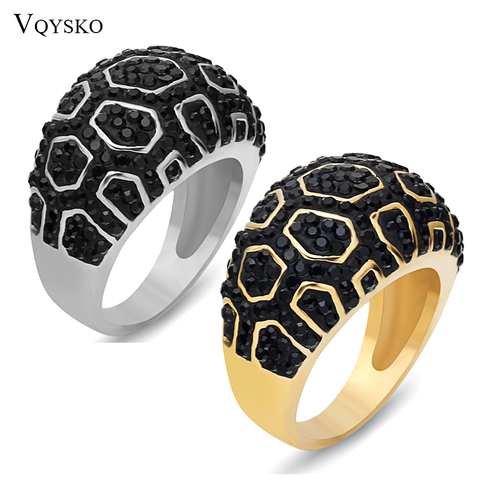 Anillos de cristal negro de Color oro genuino de la marca de la boda joyería de acero inoxidable de moda para las mujeres ► Foto 1/6