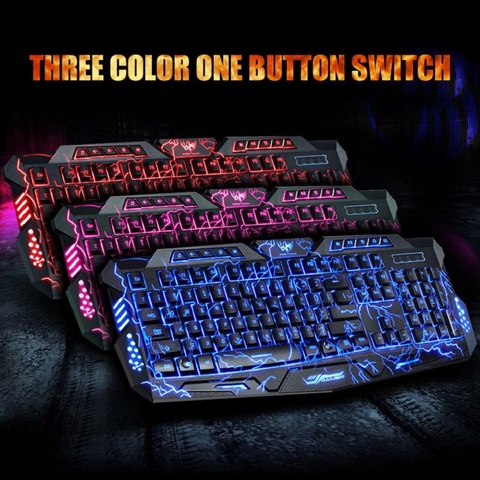 Teclados para juegos, teclado USB para juegos por cable, impermeable, LED fresco, 3 colores, colorido, con cable, respiración, Teclado retroiluminado para ordenador portátil ► Foto 1/6