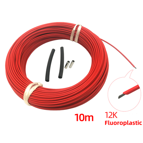 10 metros + kits de conexión de 12k 33Ohm fluoroplástico de fibra de carbono, Cable de calefacción de piso caliente eléctrico Alambre de calentador de la habitación línea ► Foto 1/6