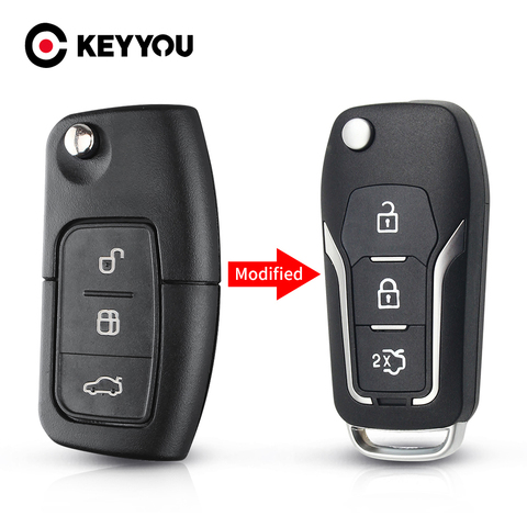 KEYYOU-funda de 3 botones para llave de coche, funda de 3 botones, abatible, plegable, con mando a distancia, para Ford Focus 2 3, mondeo Fiesta ► Foto 1/6