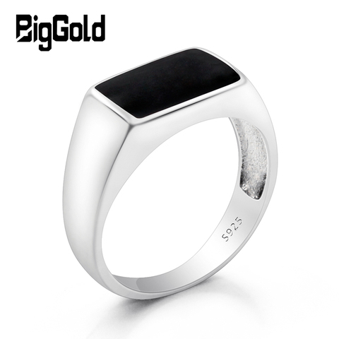 Anillo turco de Plata de Ley 925 para hombre y mujer, anillo rectangular de plata tailandesa esmaltada negra, joyería Unisex ► Foto 1/6