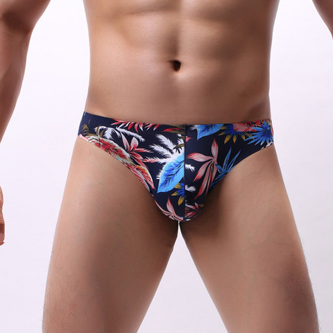 Los hombres ropa interior hombres de flores Sexy impresión calzoncillos con bolsa para bulto hombres suspensorio Bikini transpirable con cintura baja algodón Gay Ropa interior Calzoncillos ► Foto 1/6