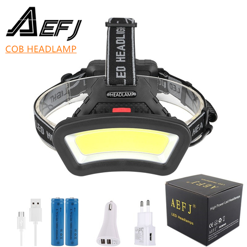 Linterna frontal led cob recargable por USB, luz blanca y roja para pesca, caza, luz de cabeza para Camping, 18650 ► Foto 1/4