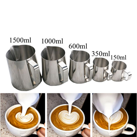 Jarra de acero inoxidable para espumar leche, Espresso, café artesanal, Latte, 150ml, 350ml, 550ml, 600ml, 1000ml ► Foto 1/6