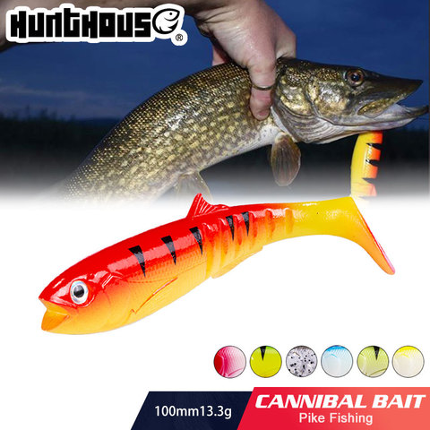 Hunthouse-cebos caníbal para pesca, señuelo para sábalo suave, 100mm, 13,3g, gusano de silicona, señuelo de lubina artificial ► Foto 1/6