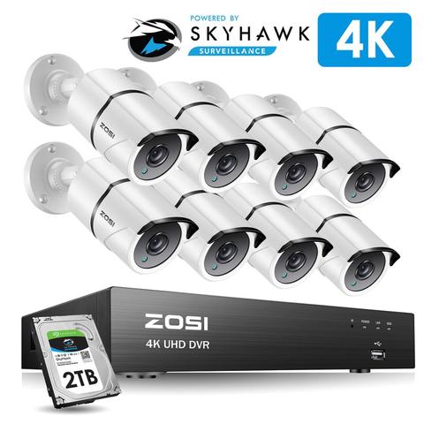 Sistema de cámara CCTV ZOSI 4K 8CH Ultra HD H.265 + DVR Kit con 2TB HDD 8 Uds 8MP TVI Sistema de videovigilancia de seguridad para el hogar al aire libre ► Foto 1/6