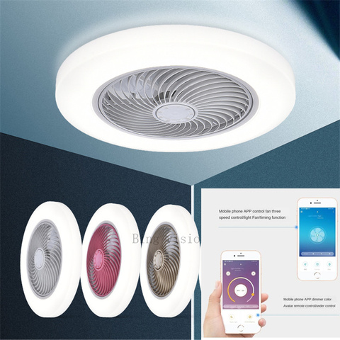 Ventiladores de gran tamaño con luces para techo, lámpara de decoración del dormitorio con control remoto en aplicación inteligente, 58 cm, 220V, 110V ► Foto 1/6