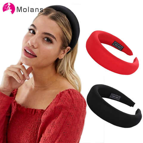 Molans-Diadema acolchada de seda para mujer, bandana con bisel para la cabeza para mujer, bandana de pelo sólido grueso, bandana de mezclas de algodón 2022 ► Foto 1/6