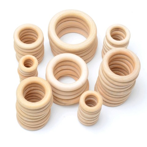 Adornos artesanales de madera Natural para niños, cuentas de anillo de madera para la dentición, tamaño a elegir de 15 a 70mm ► Foto 1/6