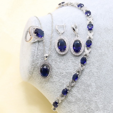 XUTAAYI-Conjunto de joyería para mujer, de plata 925, pendientes azules, collar, colgante, anillo, pulsera, regalo de Navidad ► Foto 1/6