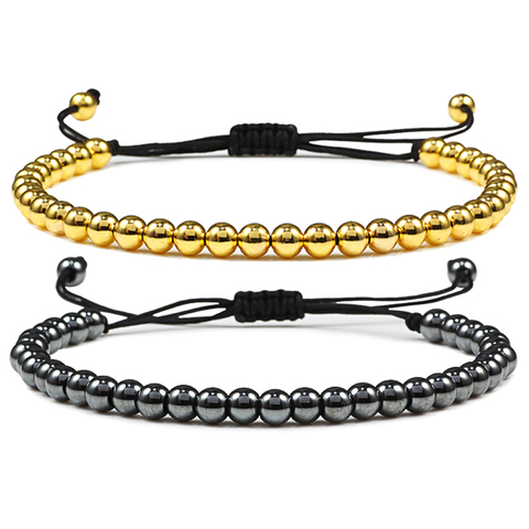 Pulsera de hematita para hombre y mujer, cuentas de Color dorado y plateado hechas a mano, brazaletes ajustables, accesorios, joyería ► Foto 1/6