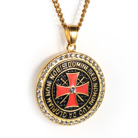 Nunca se desvanecen los caballeros templarios cruz de hierro colgante collares para hombres de incrustación de piedra CZ rojo esmalte cruz collar de acero inoxidable ► Foto 1/5