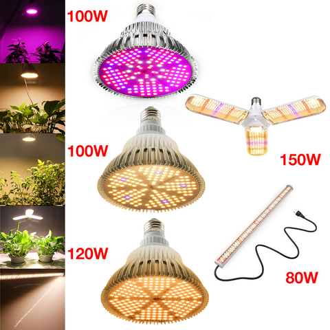 Luz LED de cultivo de espectro completo, bombilla LED de cultivo blanco cálido E27 para plantas de flores de interior, lámpara de crecimiento Sunlike, 80W/100W/120W/150W ► Foto 1/6