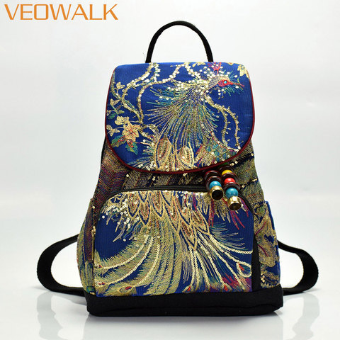 Veowalk-mochilas bordadas de seda de Fénix para mujer, mochilas para señora Retro de verano, Mochila pequeña hecha a mano ► Foto 1/6