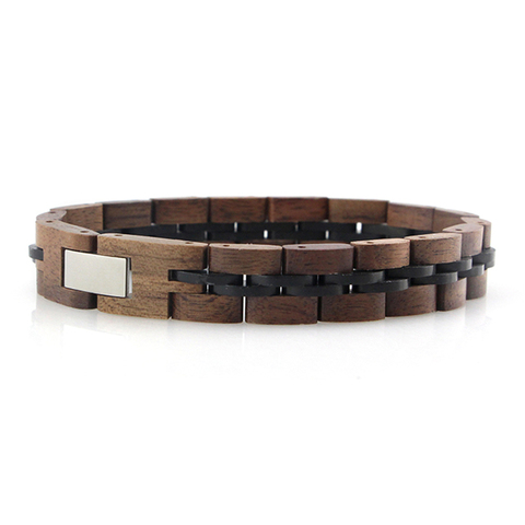 Pulsera de madera negra africana para hombre y mujer, cadena de acero inoxidable, brazalete de joyería de madera de nogal ► Foto 1/6